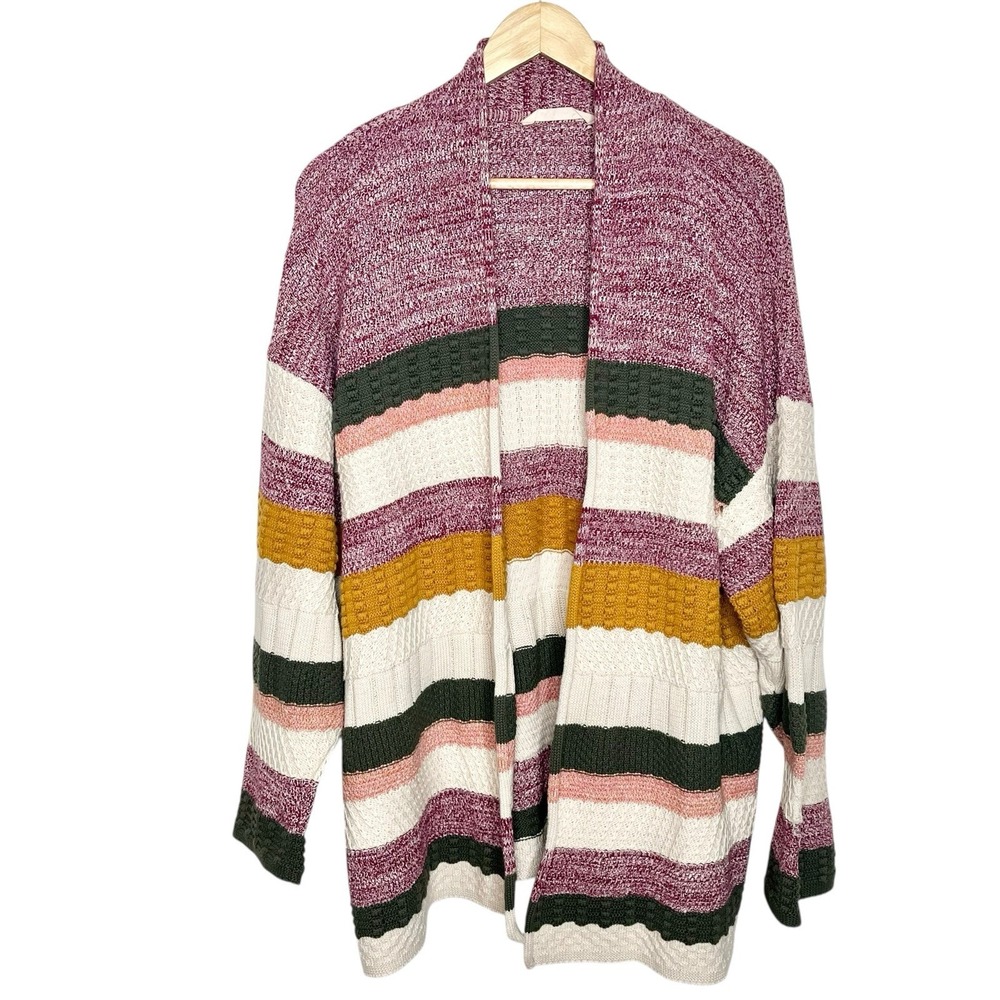 Soft Surroundings Patchwork Striped Open Cardigan Womens Size 1X Boho Fisherman